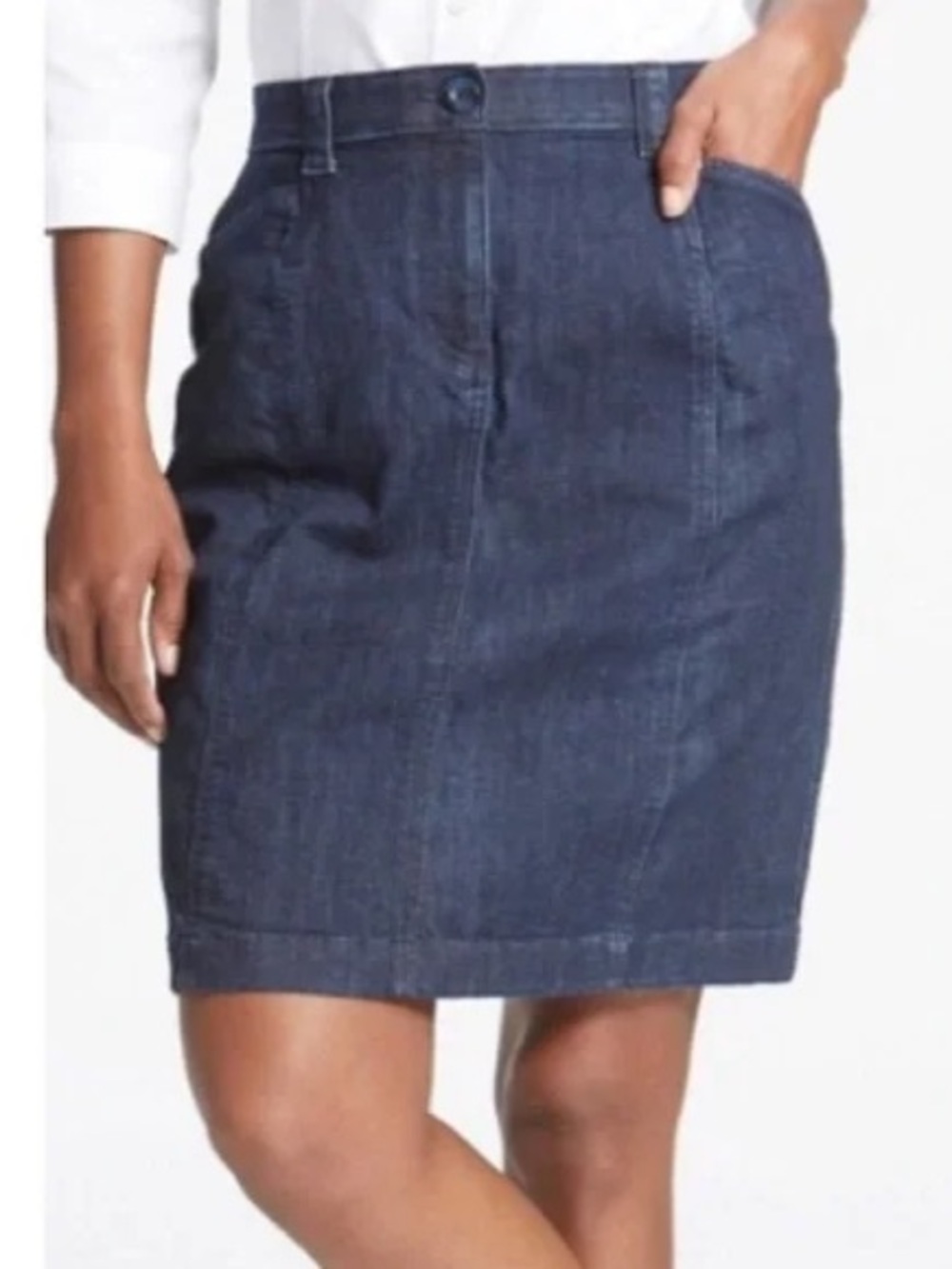 LL Bean Signature Heritage Stretch Denim Classic Fit Dark Indigo Blue Skirt Sz16